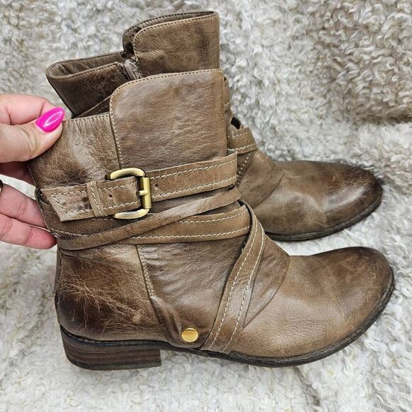 Miz Mooz Bailey Moto Tan Leather Boots Women's sz 9 - Picture 2 of 8